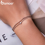 925 Silver Double Layer Bracelet for Women Adjustable Lock Chain Heart