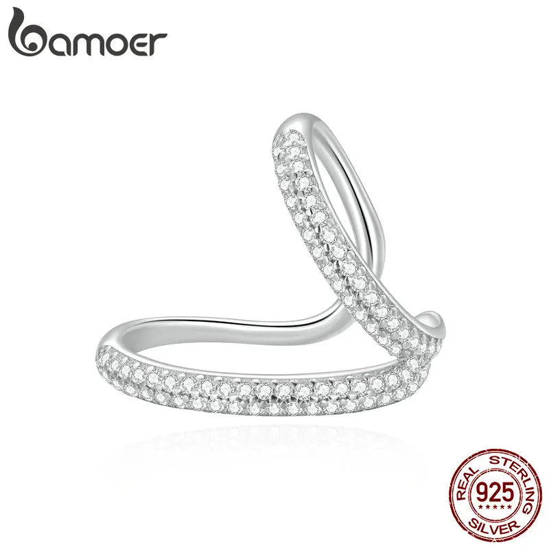 925 Silver Double Layer Ear Cuff CZ Ear Clip