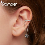 Bamoer 925 Sterling Silver Love Ear Cuff Heart Pendant Ear Clip