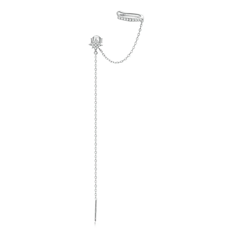 Bamoer 925 Silver Star Ear Cuff Tassel Ear Studs SCE1450