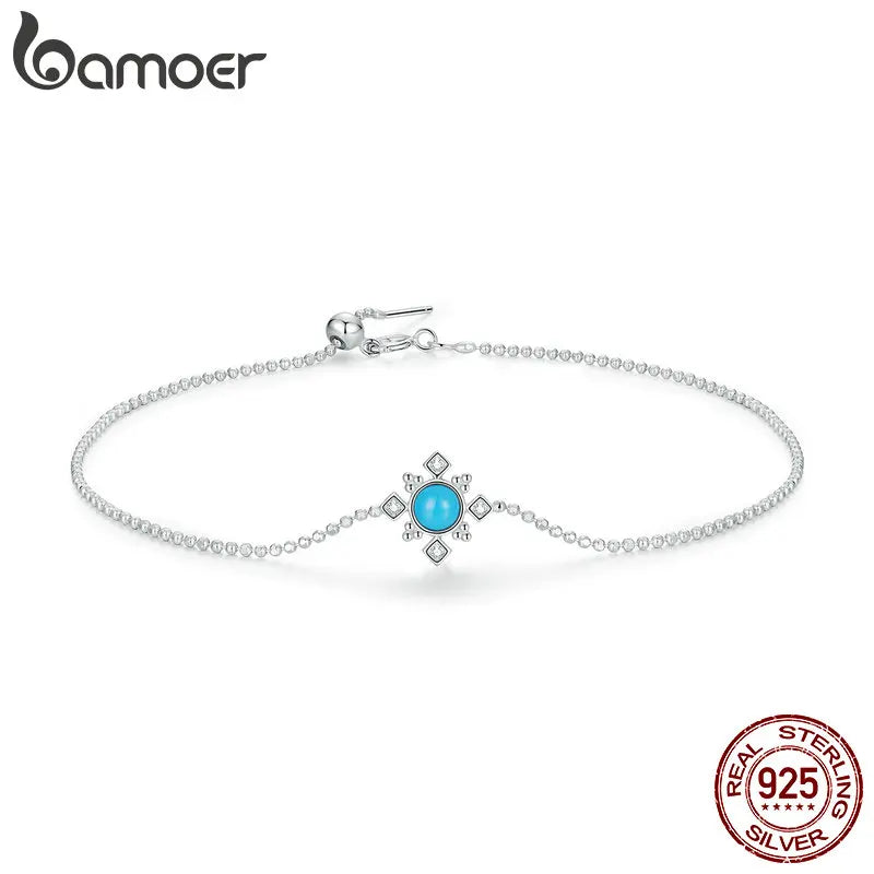 925 Silver Turquoise Bracelet for Women Adjustable Cross Bangle