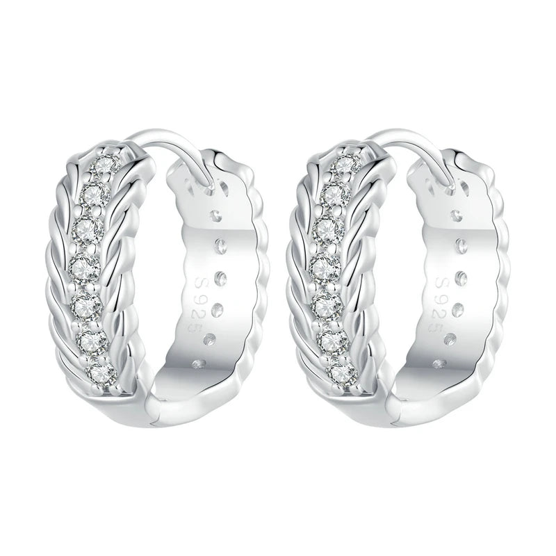 925 Silver Twisted Ear Buckles Vintage Hoop Earrings Wedding Jewelry
