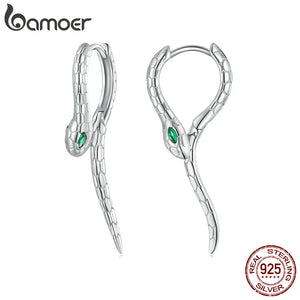 925 Silver Snake Ear Buckles Green Zircon Hoop Earrings for Women