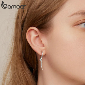925 Silver Snake Ear Buckles Green Zircon Hoop Earrings for Women