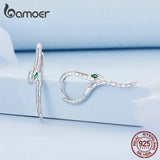 925 Silver Snake Ear Buckles Green Zircon Hoop Earrings for Women