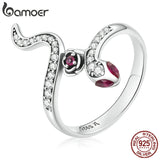 925 Silver Snake & Rose Personality Ring Women Statement Ring