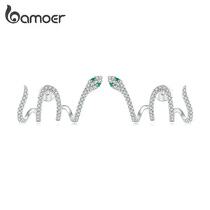 925 Silver Snake Stud Earrings Multi-layer Pave Setting Zircon YIE224