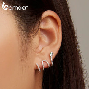 925 Silver Snake Stud Earrings Multi-layer Pave Setting Zircon YIE224