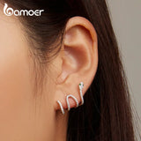 925 Silver Snake Stud Earrings Multi-layer Pave Setting Zircon YIE224
