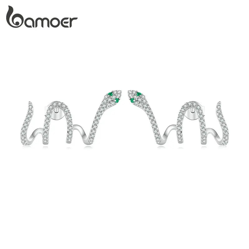 925 Silver Snake Stud Earrings Multi-layer Pave Setting Zircon YIE224