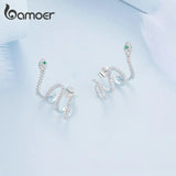 925 Silver Snake Stud Earrings Multi-layer Pave Setting Zircon YIE224
