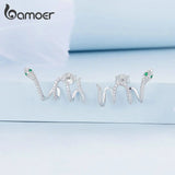 925 Silver Snake Stud Earrings Multi-layer Pave Setting Zircon YIE224