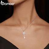 925 Sterling Silver Snowflake Key Pendant Necklace for Women