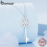 925 Sterling Silver Snowflake Key Pendant Necklace for Women