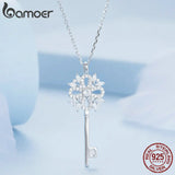 925 Sterling Silver Snowflake Key Pendant Necklace for Women