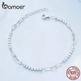 925 Silver Square Zircon Bracelet O-Chain Link Splice Bracelet for Women BSB102