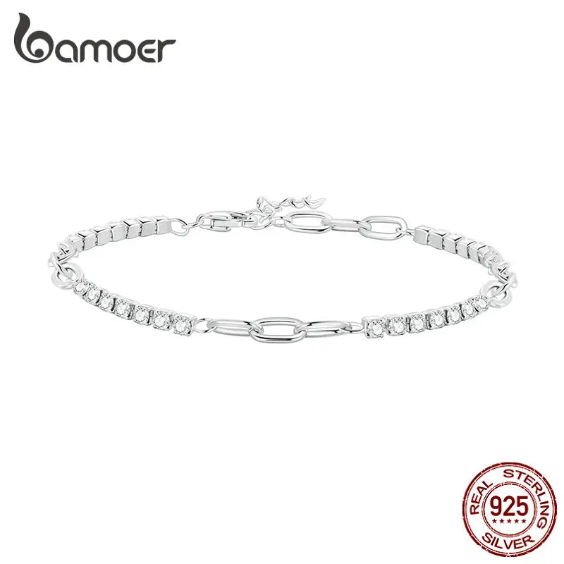 925 Silver Square Zircon Bracelet O-Chain Link Splice Bracelet for Women BSB102