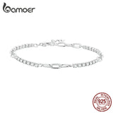 925 Silver Square Zircon Bracelet O-Chain Link Splice Bracelet for Women BSB102