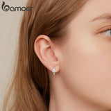 925 Silver Zircon Square Hoop Earrings Rivet Pattern BSE800