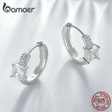 925 Silver Zircon Square Hoop Earrings Rivet Pattern BSE800
