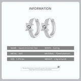 925 Silver Zircon Square Hoop Earrings Rivet Pattern BSE800