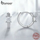 925 Silver Zircon Square Hoop Earrings Rivet Pattern BSE800