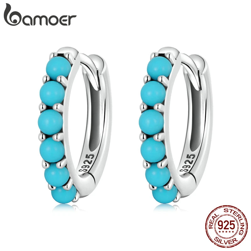 Bamoer 925 Silver Turquoise Ear Buckles for Women