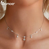 925 Silver Clavicle Necklace with Zircon Platinum Plating