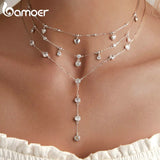 925 Silver Clavicle Necklace with Zircon Platinum Plating