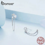 925 Silver Star Fringe Drop Earrings Double Layer Tassel Women's Birthday Gift
