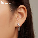925 Silver Star Fringe Drop Earrings Double Layer Tassel Women's Birthday Gift