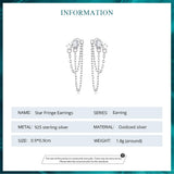 925 Silver Star Fringe Drop Earrings Double Layer Tassel Women's Birthday Gift