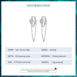 925 Silver Star Hoop Earrings with Tassel CZ for Women BSE699
