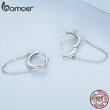 925 Silver Star Hoop Earrings with Tassel CZ for Women BSE699