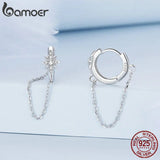 925 Silver Star Hoop Earrings with Tassel CZ for Women BSE699
