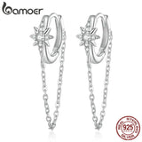 925 Silver Star Hoop Earrings with Tassel CZ for Women BSE699