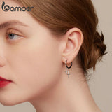 925 Silver Star & Moon Asymmetric Hoop Earrings BSE805