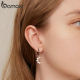 925 Silver Star & Moon Asymmetric Hoop Earrings BSE805