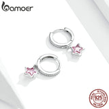 925 Silver Star Pendant Earrings CZ Pink Zircon Gift BSE414