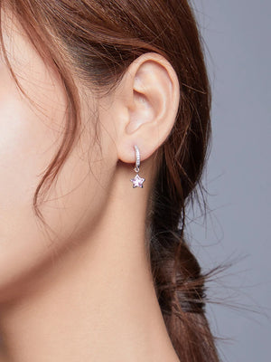 925 Silver Star Pendant Earrings CZ Pink Zircon Gift BSE414