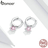 925 Silver Star Pendant Earrings CZ Pink Zircon Gift BSE414