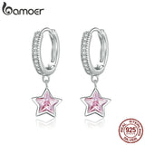 925 Silver Star Pendant Earrings CZ Pink Zircon Gift BSE414