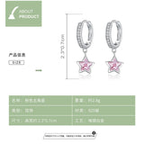 925 Silver Star Pendant Earrings CZ Pink Zircon Gift BSE414
