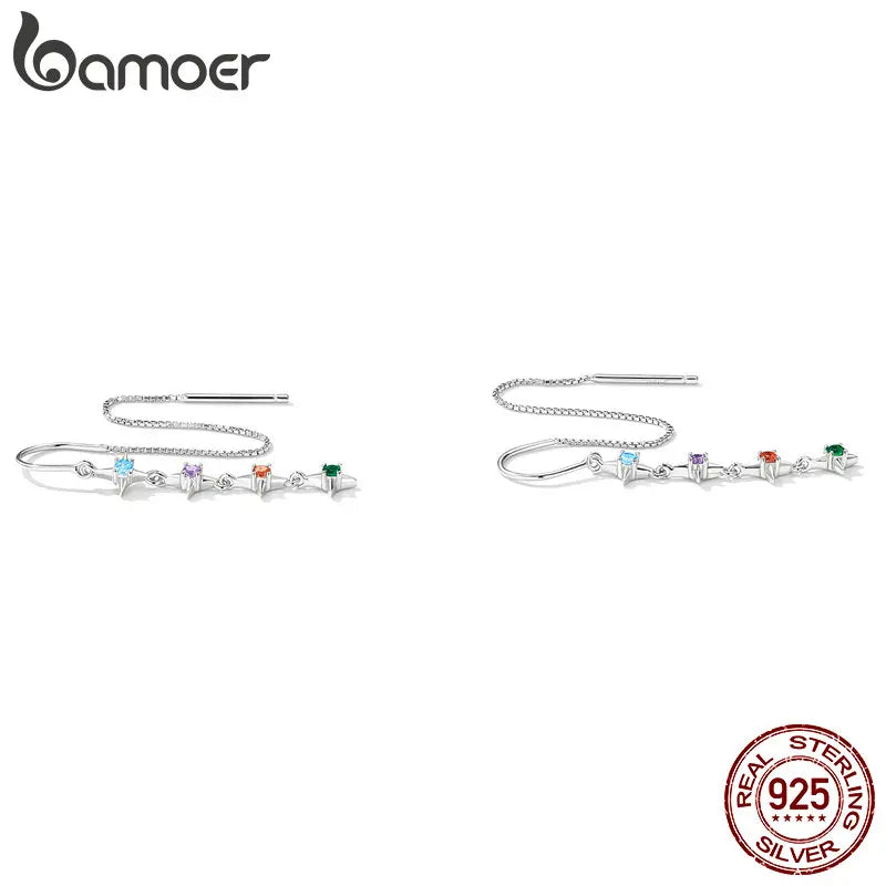 925 Silver Starry Zircon Long Tassel Earrings for Women - Beach Party Gift
