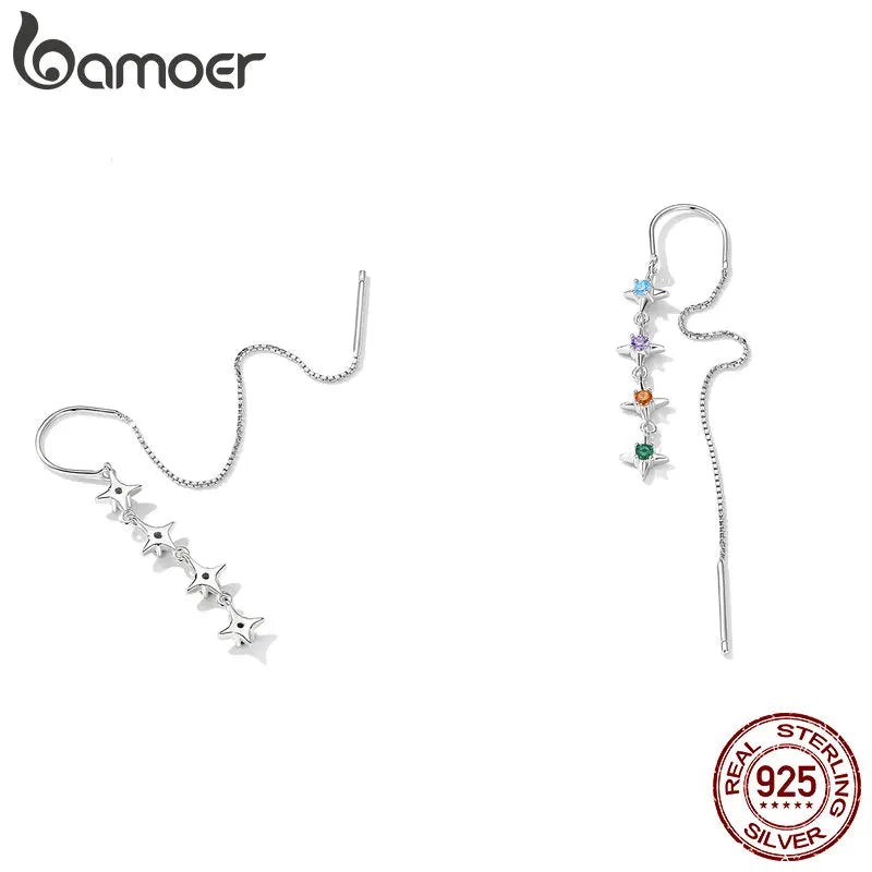 925 Silver Starry Zircon Long Tassel Earrings for Women - Beach Party Gift