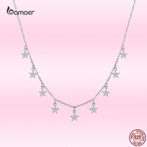925 Silver Stars Choker Necklace for Women Wedding Jewelry GAN116