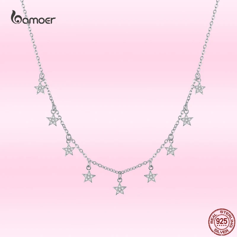925 Silver Stars Choker Necklace for Women Wedding Jewelry GAN116