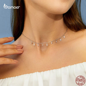 925 Silver Stars Choker Necklace for Women Wedding Jewelry GAN116