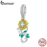 925 Silver Sunflower Charm Bead Pendant for Bracelet Jewelry