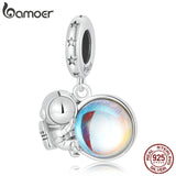 925 Silver Moon & Astronaut Pendant for Bracelet - Space Theme Jewelry